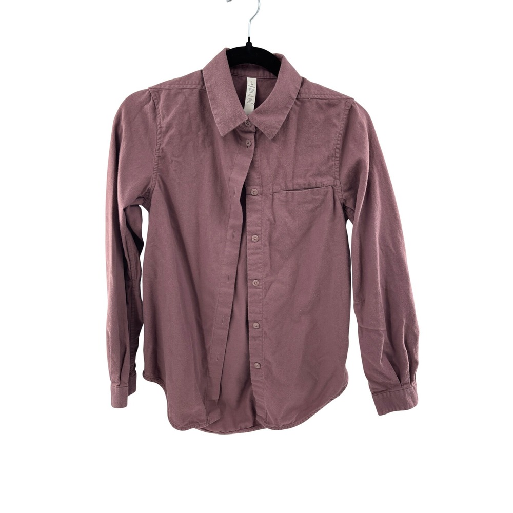 Lululemon Mauve Plum 100% Cotton Button Down Long Sleeve Shirt Womens Size 2